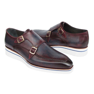 Paul Parkman 189-BLU-BRD Men's Shoes Blue & Bordeaux Calf Skin Leather Monk-Straps Loafers (PM6398)-AmbrogioShoes