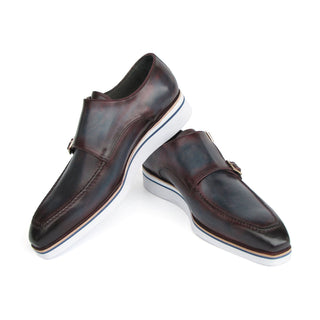 Paul Parkman 189-BLU-BRD Men's Shoes Blue & Bordeaux Calf Skin Leather Monk-Straps Loafers (PM6398)-AmbrogioShoes