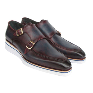 Paul Parkman 189-BLU-BRD Men's Shoes Blue & Bordeaux Calf Skin Leather Monk-Straps Loafers (PM6398)-AmbrogioShoes