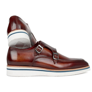 Paul Parkman 189-BRW-LTH Men's Shoes Brown Calf-Skin Leather Monk-Straps Loafers (PM6297)-AmbrogioShoes