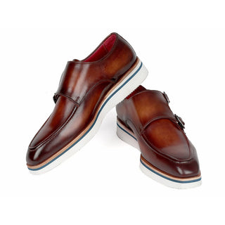 Paul Parkman 189-BRW-LTH Men's Shoes Brown Calf-Skin Leather Monk-Straps Loafers (PM6297)-AmbrogioShoes