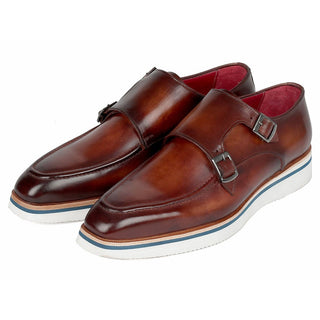 Paul Parkman 189-BRW-LTH Men's Shoes Brown Calf-Skin Leather Monk-Straps Loafers (PM6297)-AmbrogioShoes