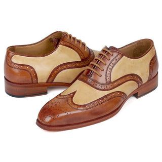 Paul Parkman 224BJ57 Men's Shoes Brown & Beige Calf-Skin Leather Wingtip Oxfords (PM6273)-AmbrogioShoes