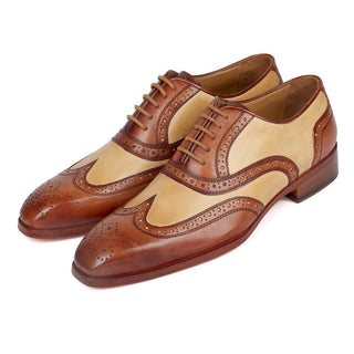 Paul Parkman 224BJ57 Men's Shoes Brown & Beige Calf-Skin Leather Wingtip Oxfords (PM6273)-AmbrogioShoes