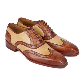 Paul Parkman 224BJ57 Men's Shoes Brown & Beige Calf-Skin Leather Wingtip Oxfords (PM6273)-AmbrogioShoes