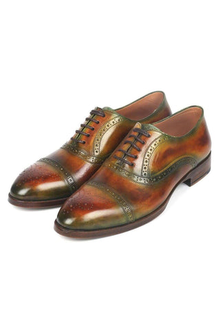 Paul Parkman 266GB79 Green & Brown Leather Cap-Toe Oxfords (PM6268)