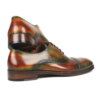 Paul Parkman 266GB79 Men's Handmade Shoes Green & Brown Calf-Skin Leather Cap-Toe Oxfords (PM6268)-AmbrogioShoes