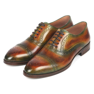 Paul Parkman 266GB79 Men's Handmade Shoes Green & Brown Calf-Skin Leather Cap-Toe Oxfords (PM6268)-AmbrogioShoes