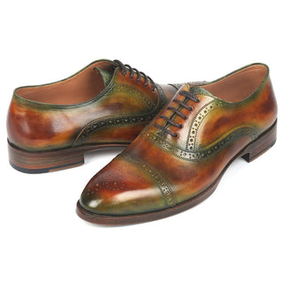 Paul Parkman 266GB79 Men's Shoes Green & Brown Calf-Skin Leather Cap-Toe Oxfords (PM6268)-AmbrogioShoes