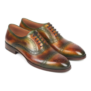 Paul Parkman 266GB79 Men's Shoes Green & Brown Calf-Skin Leather Cap-Toe Oxfords (PM6268)-AmbrogioShoes