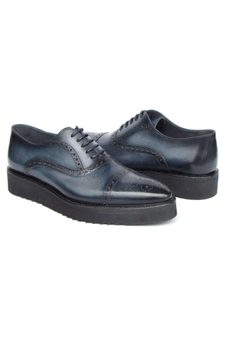 Paul Parkman 285-NVY-LTH Navy Hand Painted Leather Casual Cap Toe Oxfords (PM6406)