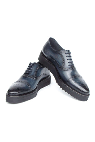 Paul Parkman 285-NVY-LTH Navy Hand Painted Leather Casual Cap Toe Oxfords (PM6406)
