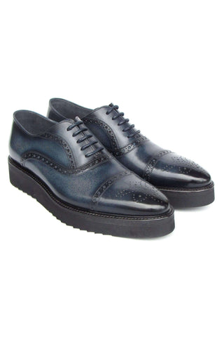Paul Parkman 285-NVY-LTH Navy Hand Painted Leather Casual Cap Toe Oxfords (PM6406)