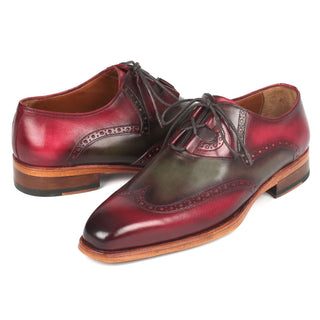 Paul Parkman 2955-GRB Men's Shoes Green & Bordeaux Calf-Skin Leather Ghillie Oxfords (PM6308)-AmbrogioShoes