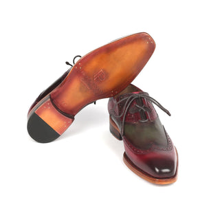 Paul Parkman 2955-GRB Men's Shoes Green & Bordeaux Calf-Skin Leather Ghillie Oxfords (PM6308)-AmbrogioShoes