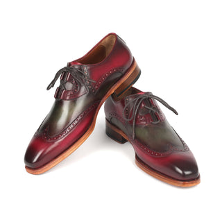 Paul Parkman 2955-GRB Men's Shoes Green & Bordeaux Calf-Skin Leather Ghillie Oxfords (PM6308)-AmbrogioShoes