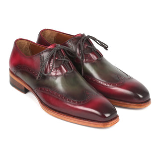 Paul Parkman 2955-GRB Men's Shoes Green & Bordeaux Calf-Skin Leather Ghillie Oxfords (PM6308)-AmbrogioShoes