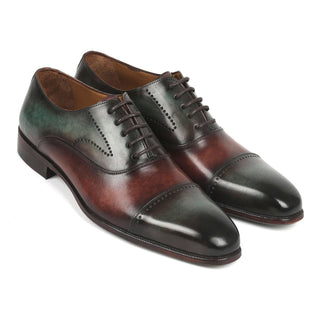 Paul Parkman 314-GRNBRW Men's Shoes Green & Brown Calf-Skin Leather Dress Cap-Toe Oxfords (PM6337)-AmbrogioShoes