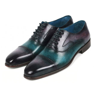 Paul Parkman 314-PRPTRQ Men's Shoes Purple & Turquoise Calf-Skin Leather Cap-Toe Oxfords (PM6349)-AmbrogioShoes