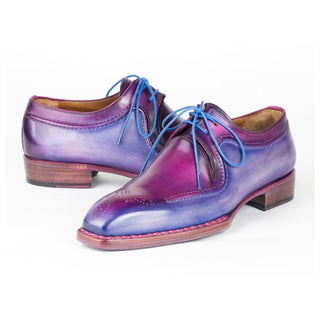 Paul Parkman 326G19 Men's Shoes Blue & Purple Calf-Skin Leather Hand-Welted Derby Oxfords (PM6428)-AmbrogioShoes
