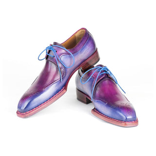 Paul Parkman 326G19 Men's Shoes Blue & Purple Calf-Skin Leather Hand-Welted Derby Oxfords (PM6428)-AmbrogioShoes