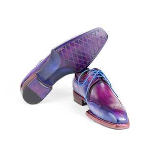 Paul Parkman 326G19 Men's Shoes Blue & Purple Calf-Skin Leather Hand-Welted Derby Oxfords (PM6428)-AmbrogioShoes