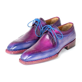 Paul Parkman 326G19 Men's Shoes Blue & Purple Calf-Skin Leather Hand-Welted Derby Oxfords (PM6428)-AmbrogioShoes