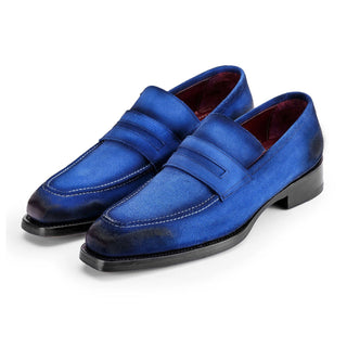 Paul Parkman 36 Men's Shoes Suede Leather Welted Penny Loafers (PM6448)-AmbrogioShoes