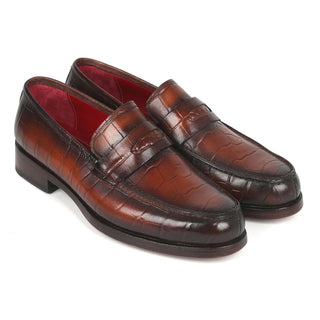Paul Parkman 3857-BRW Men's Shoes Brown Crocodile Print Leather Penny Loafers (PM6336)-AmbrogioShoes