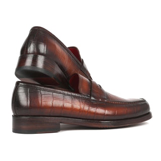 Paul Parkman 3857-BRW Men's Shoes Brown Crocodile Print Leather Penny Loafers (PM6336)-AmbrogioShoes