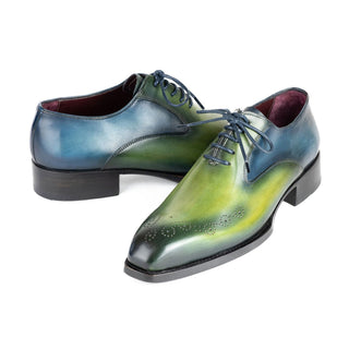 Paul Parkman 5364-GBL Men's Shoes Blue & Green Calf-Skin Leather Goodyear Welted Oxfords (PM6426)-AmbrogioShoes