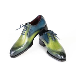 Paul Parkman 5364-GBL Men's Shoes Blue & Green Calf-Skin Leather Goodyear Welted Oxfords (PM6426)-AmbrogioShoes