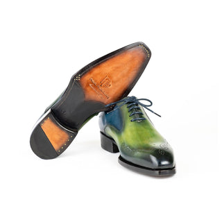 Paul Parkman 5364-GBL Men's Shoes Blue & Green Calf-Skin Leather Goodyear Welted Oxfords (PM6426)-AmbrogioShoes