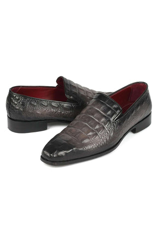 Paul Parkman 5576-GRY Gray Crocodile Embossed Slip-On Loafers (PM6385)