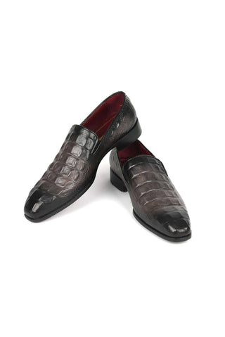 Paul Parkman 5576-GRY Gray Crocodile Embossed Slip-On Loafers (PM6385)