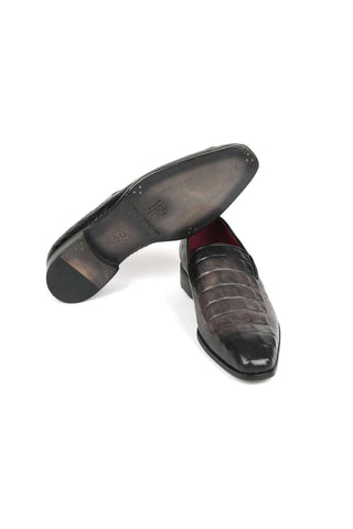 Paul Parkman 5576-GRY Gray Crocodile Embossed Slip-On Loafers (PM6385)