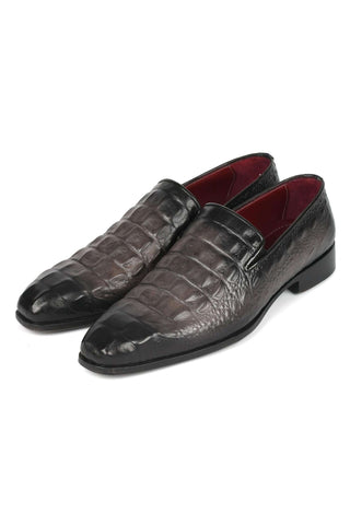 Paul Parkman 5576-GRY Gray Crocodile Embossed Slip-On Loafers (PM6385)