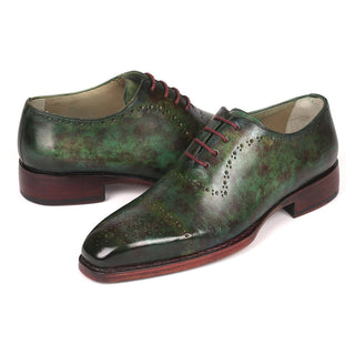 Paul Parkman 56GRN37 Men's Shoes Green Marble Patina Calf-Skin Leather Goodyear Welted Oxfords (PM6219)-AmbrogioShoes