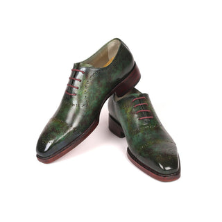 Paul Parkman 56GRN37 Men's Shoes Green Marble Patina Calf-Skin Leather Goodyear Welted Oxfords (PM6219)-AmbrogioShoes