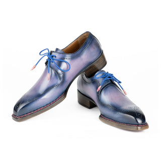 Paul Parkman 599F67 Men's Shoes Pink & Navy Calf-Skin Leather Hand-Welted Derby Oxfords (PM6423)-AmbrogioShoes