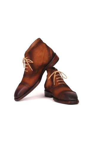 Paul Parkman 644BRW17 Antique Brown Suede Cap-Toe Ankle Boots(PM6251)