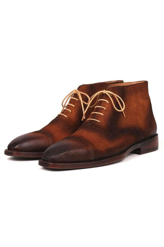 Paul Parkman 644BRW17 Antique Brown Suede Cap-Toe Ankle Boots(PM6251)