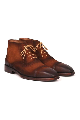 Paul Parkman 644BRW17 Antique Brown Suede Cap-Toe Ankle Boots(PM6251)
