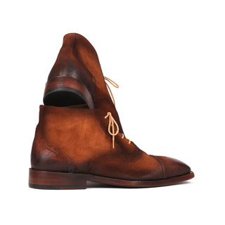 Paul Parkman 644BRW17 Men's Handmade Shoes Antique Brown Suede Cap-Toe Ankle Boots(PM6251)-AmbrogioShoes