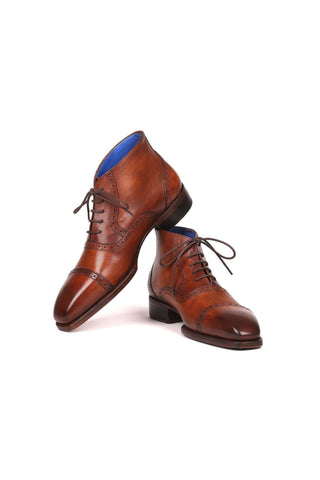 Paul Parkman 646BRW15 Antique Brown Leather Cap-Toe Ankle Boots(PM6256)