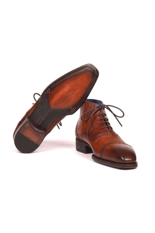 Paul Parkman 646BRW15 Antique Brown Leather Cap-Toe Ankle Boots(PM6256)