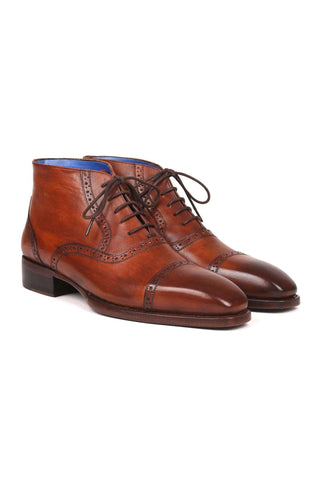 Paul Parkman 646BRW15 Antique Brown Leather Cap-Toe Ankle Boots(PM6256)