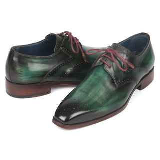 Paul Parkman 6584-GRN Men's Shoes Green Calf-Skin Leather Medallion Toe Derby Oxfords (PM6274)-AmbrogioShoes