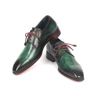 Paul Parkman 6584-GRN Men's Shoes Green Calf-Skin Leather Medallion Toe Derby Oxfords (PM6274)-AmbrogioShoes