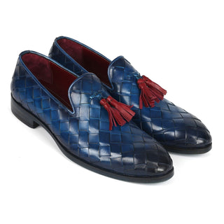 Paul Parkman 6623-BLU Men's Shoes Blue Big Braided Woven Leather Tassel Loafers (PM6377)-AmbrogioShoes